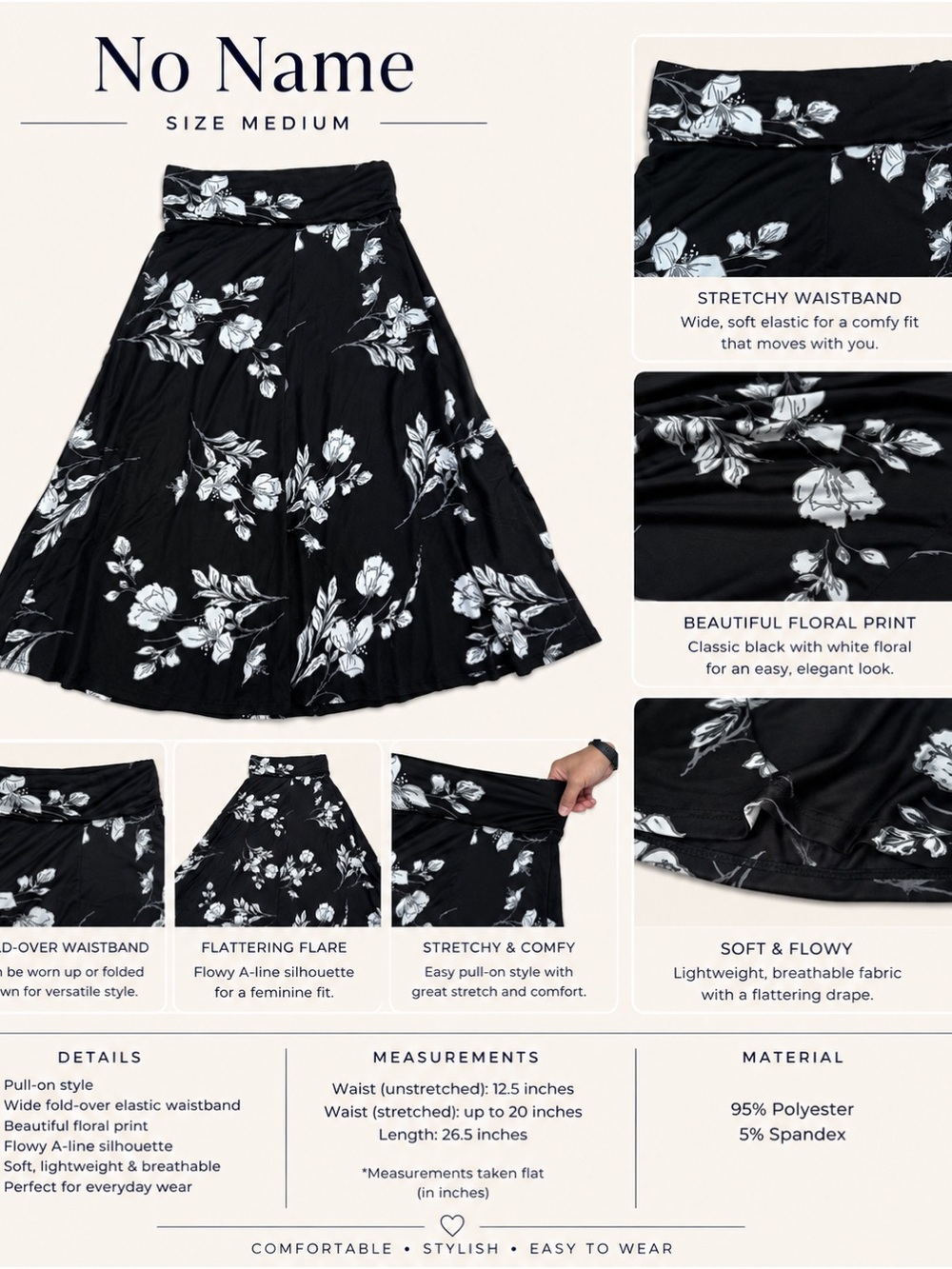 No Name Black Floral A-Line Skirt - Medium
